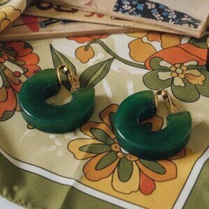 Vintage Bakelite Clip On Earrings Green